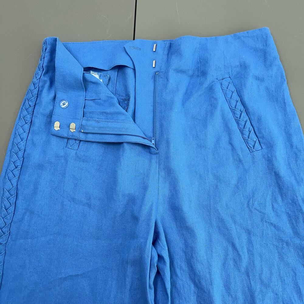 Jason Wu Wide Leg Cropped Pants Womens 6 Blue Linen Blend Braided High Waist - Picture 5 of 14